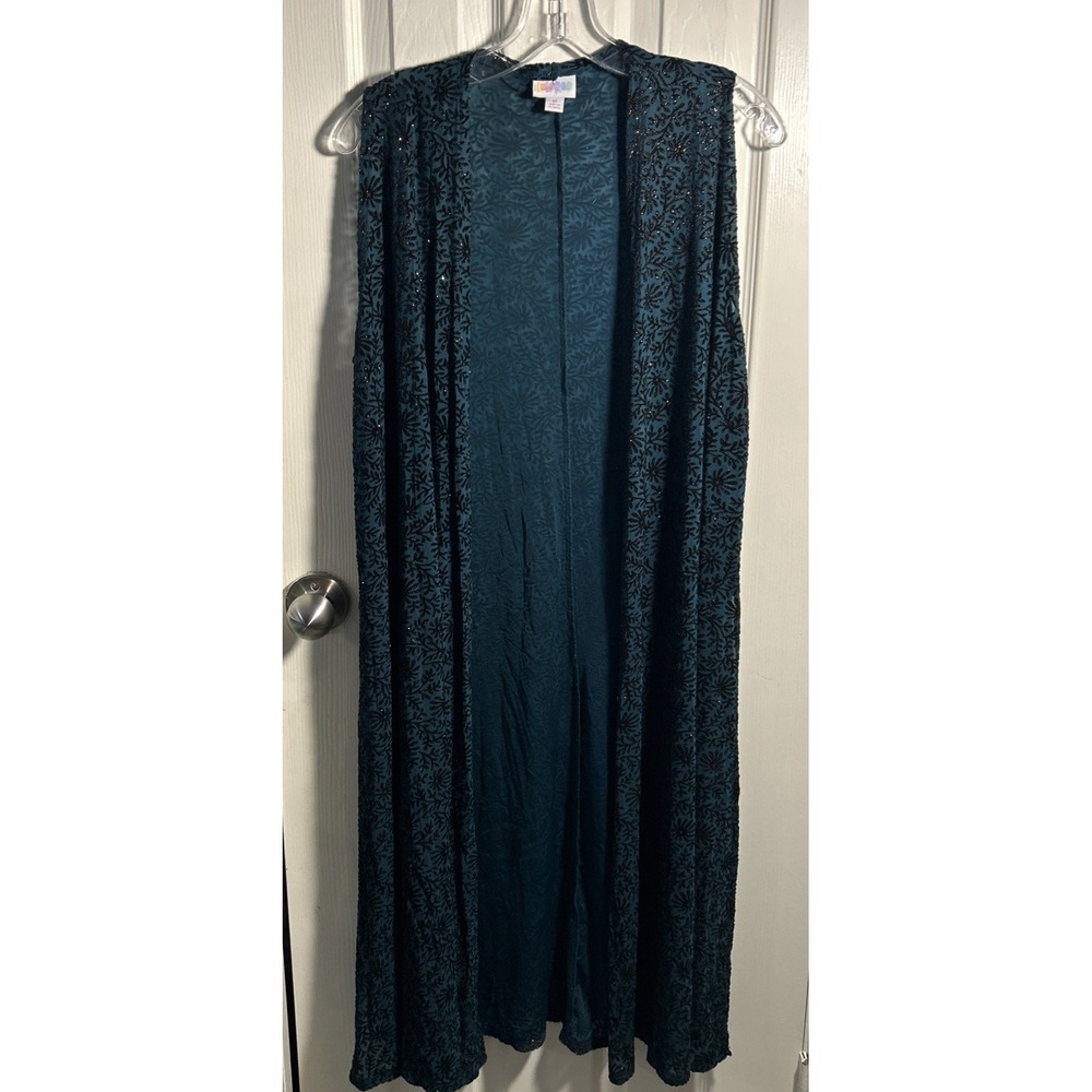 LULAROE Joy Duster Vest Teal Black‎ Gold Sz M Silky